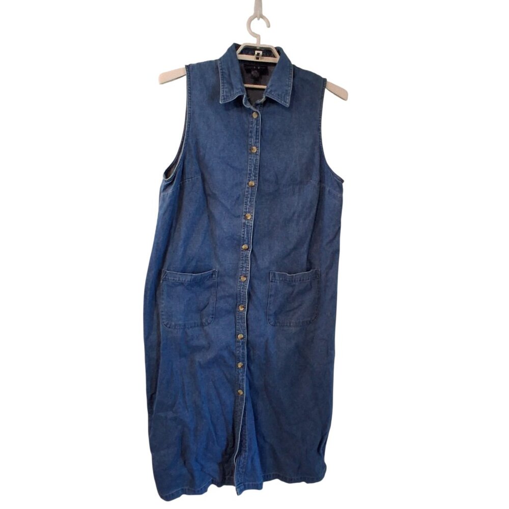 Original TY wear denim jumper dress womens 18W modest long cotton patch pocket